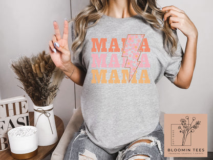 Mama Floral Lightning Bolt Comfort Colors Tee, Not Your Average Mama T-shirt, Mother's Day Tee, Retro Mama Shirt, Motherhood tee, Mom Life