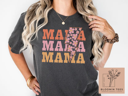 Mama Floral Lightning Bolt Comfort Colors Tee, Not Your Average Mama T-shirt, Mother's Day Tee, Retro Mama Shirt, Motherhood tee, Mom Life