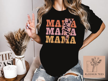 Mama Floral Lightning Bolt Comfort Colors Tee, Not Your Average Mama T-shirt, Mother's Day Tee, Retro Mama Shirt, Motherhood tee, Mom Life