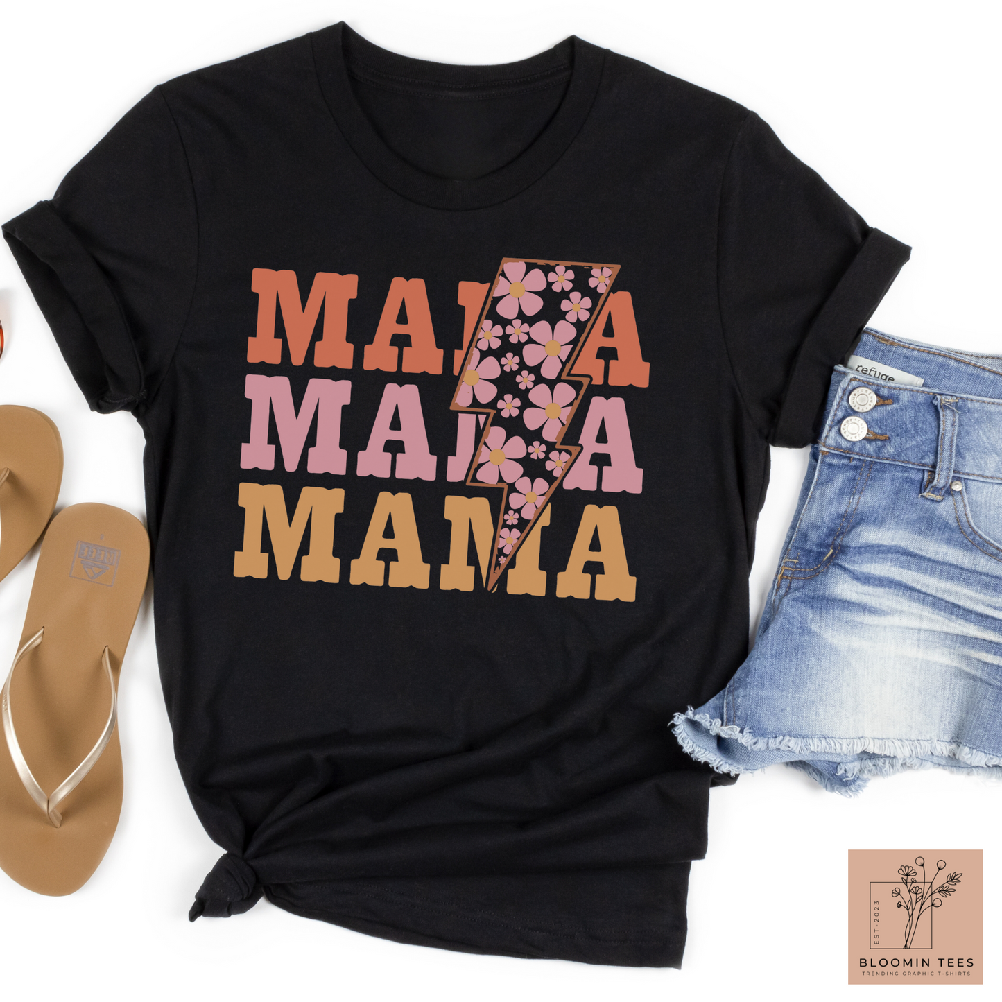 Mama Floral Lightning Bolt Comfort Colors Tee, Not Your Average Mama T-shirt, Mother's Day Tee, Retro Mama Shirt, Motherhood tee, Mom Life