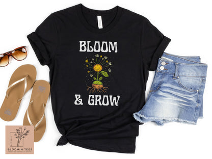 Bloom & Grow Yellow Flower Gift for Her, Cute Cartoon Flower Shirt