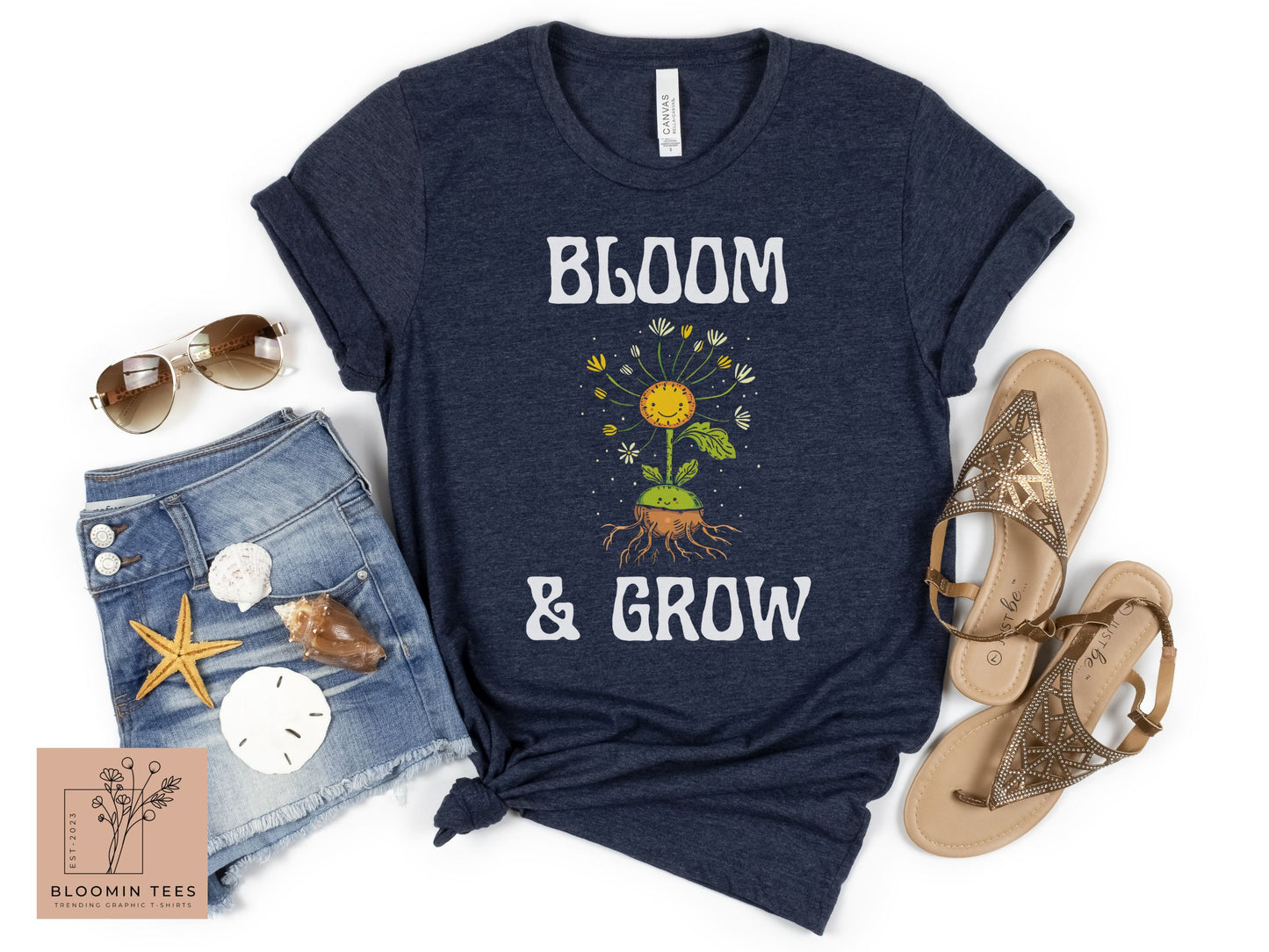 Bloom & Grow Yellow Flower Gift for Her, Cute Cartoon Flower Shirt