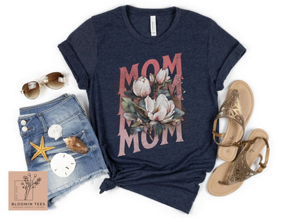 Mom Floral Graphic Tee, Vintage Style Graphic T-shirt, Mother's Day T-shirt, Simple Classic Tee for Mom, Mom Life