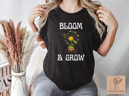 Bloom & Grow Yellow Flower Gift for Her, Cute Cartoon Flower Shirt