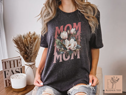 Mom Floral Graphic Tee, Vintage Style Graphic T-shirt, Mother's Day T-shirt, Simple Classic Tee for Mom, Mom Life