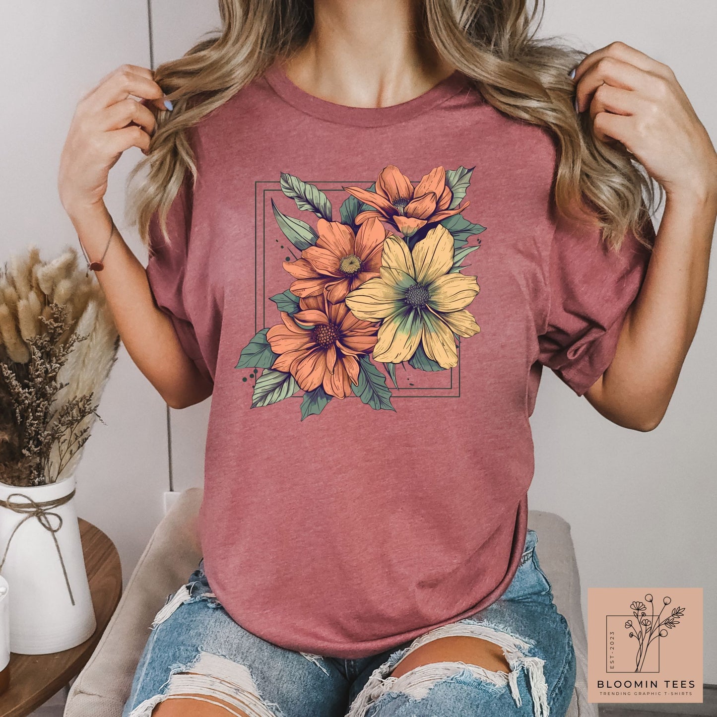 Floral T-shirt, Boho Wildflower Shirt, Cottagecore Top, Vintage Botanical Tee, Floral Nature, Garden Lover Gift, Crew Neck Tee