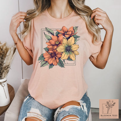 Floral T-shirt, Boho Wildflower Shirt, Cottagecore Top, Vintage Botanical Tee, Floral Nature, Garden Lover Gift, Crew Neck Tee