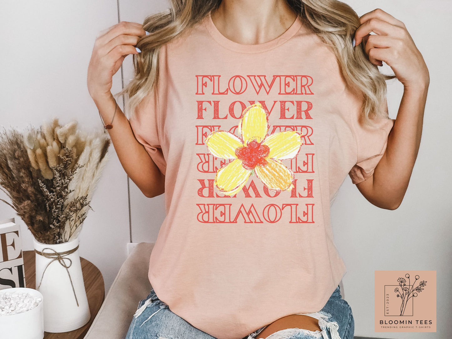 Trendy Flower Graphic T-shirt, Vintage Wording shirt, Fun Flower Tee, Hand-Drawn Flower, Boho Graphic Top, Women's Floral Tee, Crewneck Top