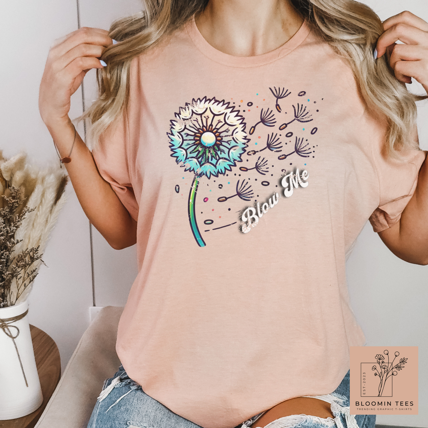 Blow Me T-Shirt with Whimsical Dandelion Wishes