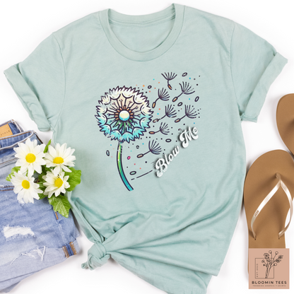 Blow Me T-Shirt with Whimsical Dandelion Wishes