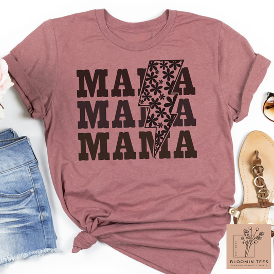 Mama Floral Lightning Bolt Comfort Colors Tee, Not Your Average Mama T-shirt, Mother's Day Tee, Retro Mama Shirt, Motherhood tee, Mom Life