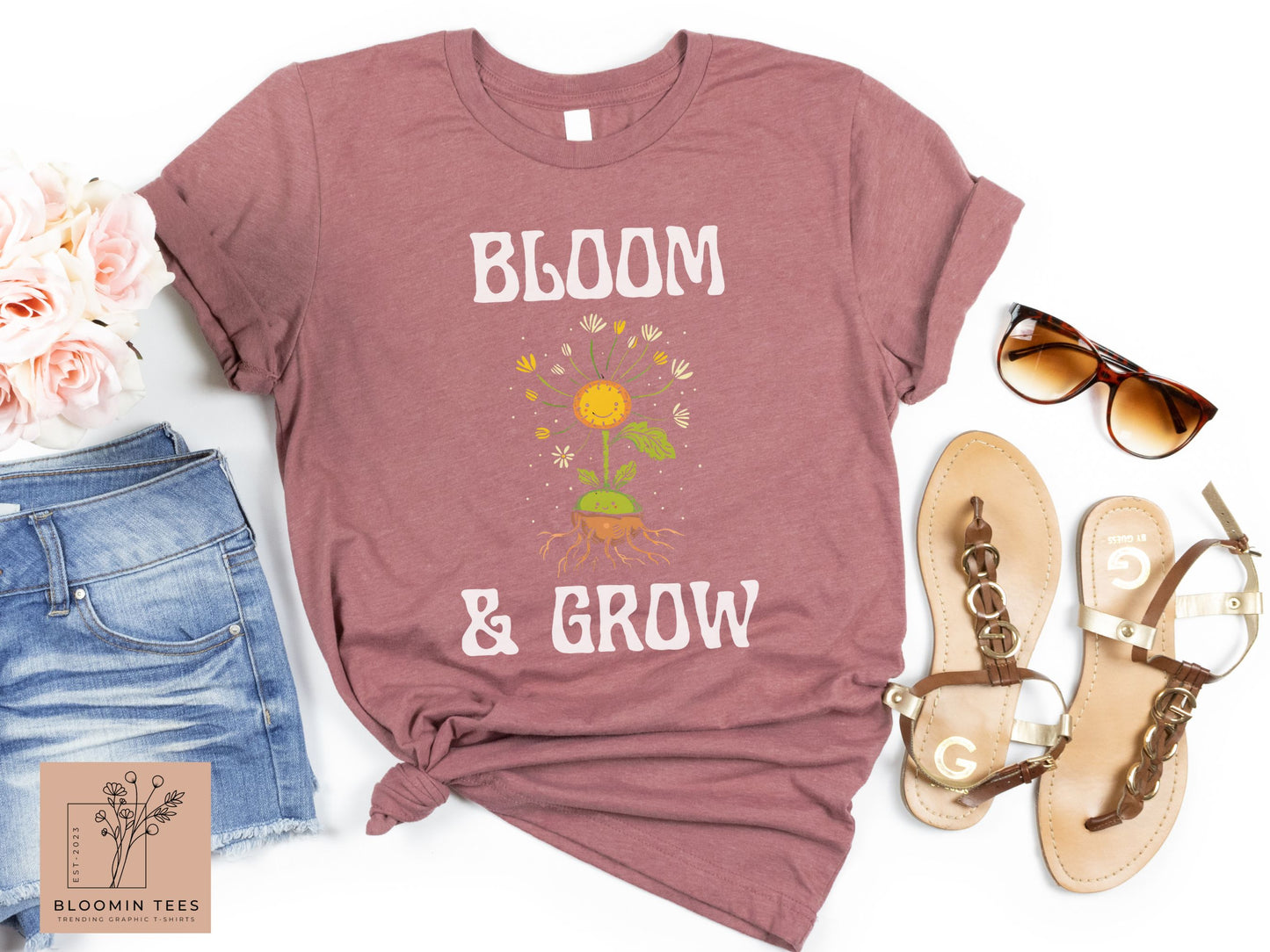 Bloom & Grow Yellow Flower Gift for Her, Cute Cartoon Flower Shirt