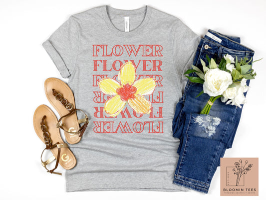 Trendy Flower Graphic T-shirt, Vintage Wording shirt, Fun Flower Tee, Hand-Drawn Flower, Boho Graphic Top, Women's Floral Tee, Crewneck Top