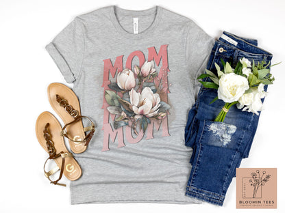 Mom Floral Graphic Tee, Vintage Style Graphic T-shirt, Mother's Day T-shirt, Simple Classic Tee for Mom, Mom Life