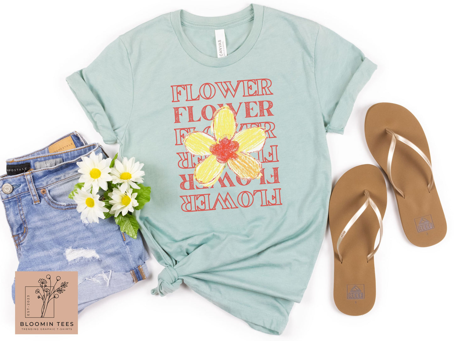 Trendy Flower Graphic T-shirt, Vintage Wording shirt, Fun Flower Tee, Hand-Drawn Flower, Boho Graphic Top, Women's Floral Tee, Crewneck Top